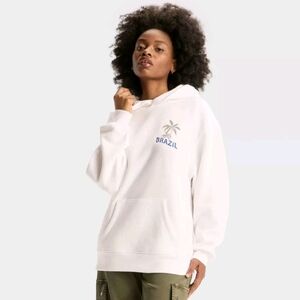 Wild Fable Women's OVERSIZED Hoodie Brazil Sweatshirt White Size Large